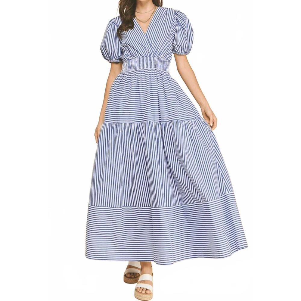 NEW PINCH striped tiered maxi dress in blue - Picture 3 of 4